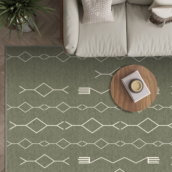 Sage green rug for living room.