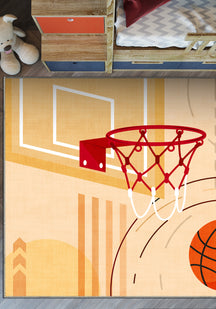 Basketball themed rug for kids room.