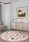 Pink round rug for living room.