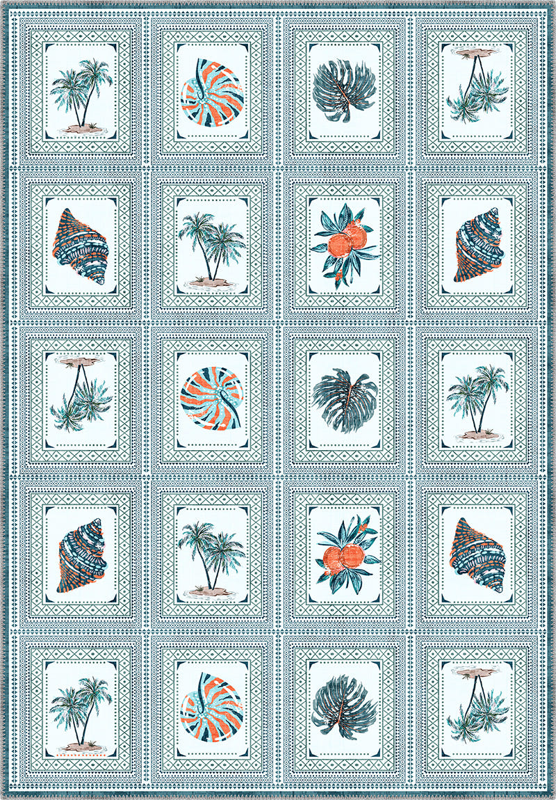 Light blue coastal rug for beach house.
