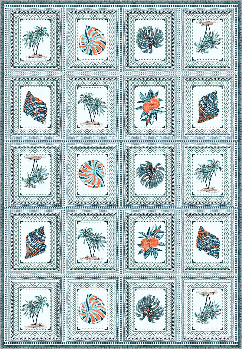 Light blue coastal rug for beach house.