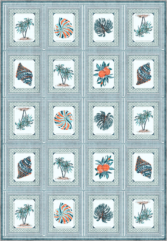 Light blue coastal rug for beach house.