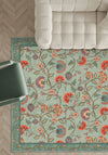 Floral green rug for living room.