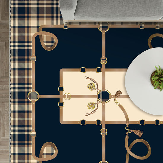 Navy tartan rug for living room.