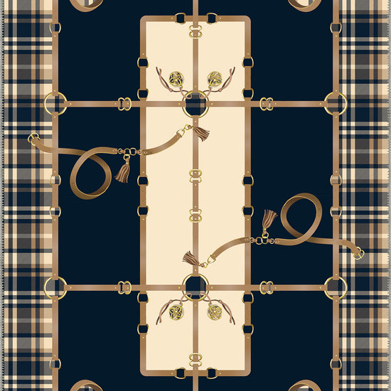 Navy Tartan Rug with Equestrian Details.