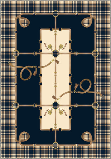 Navy Tartan Rug with Equestrian Details.