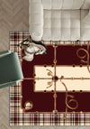 Burgundy plaid rug for living room.