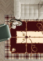 Burgundy plaid rug for living room.