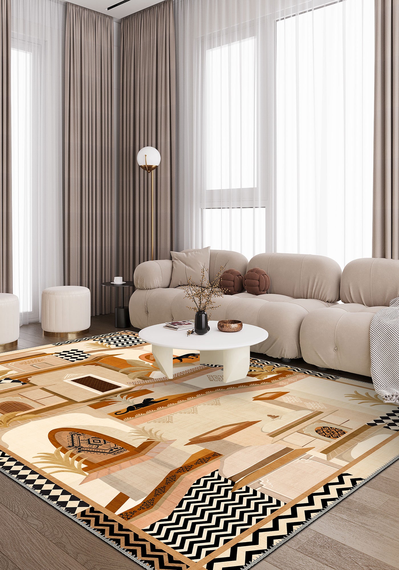 Modern eclectic rug for living room.