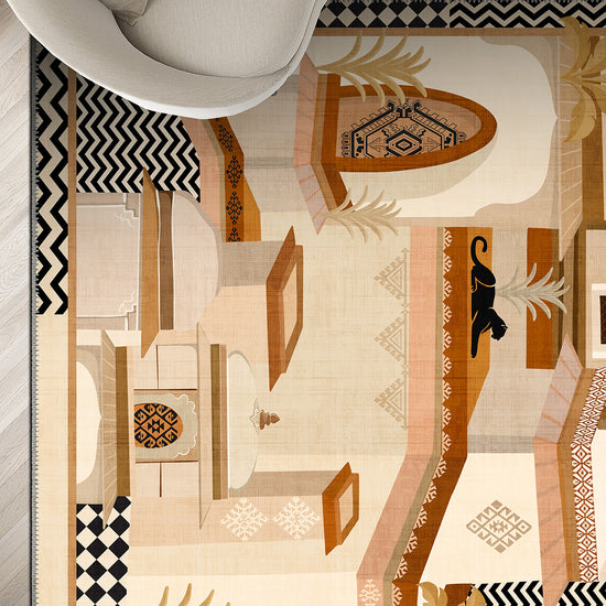 Beige eclectic rug for living room.