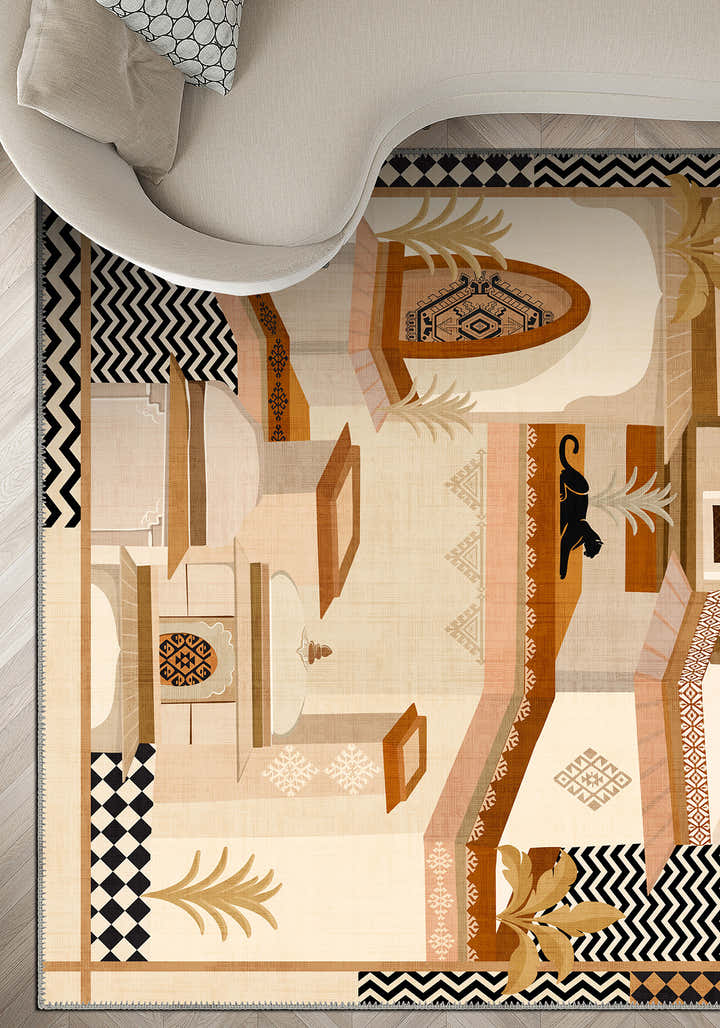 Beige eclectic rug for living room.