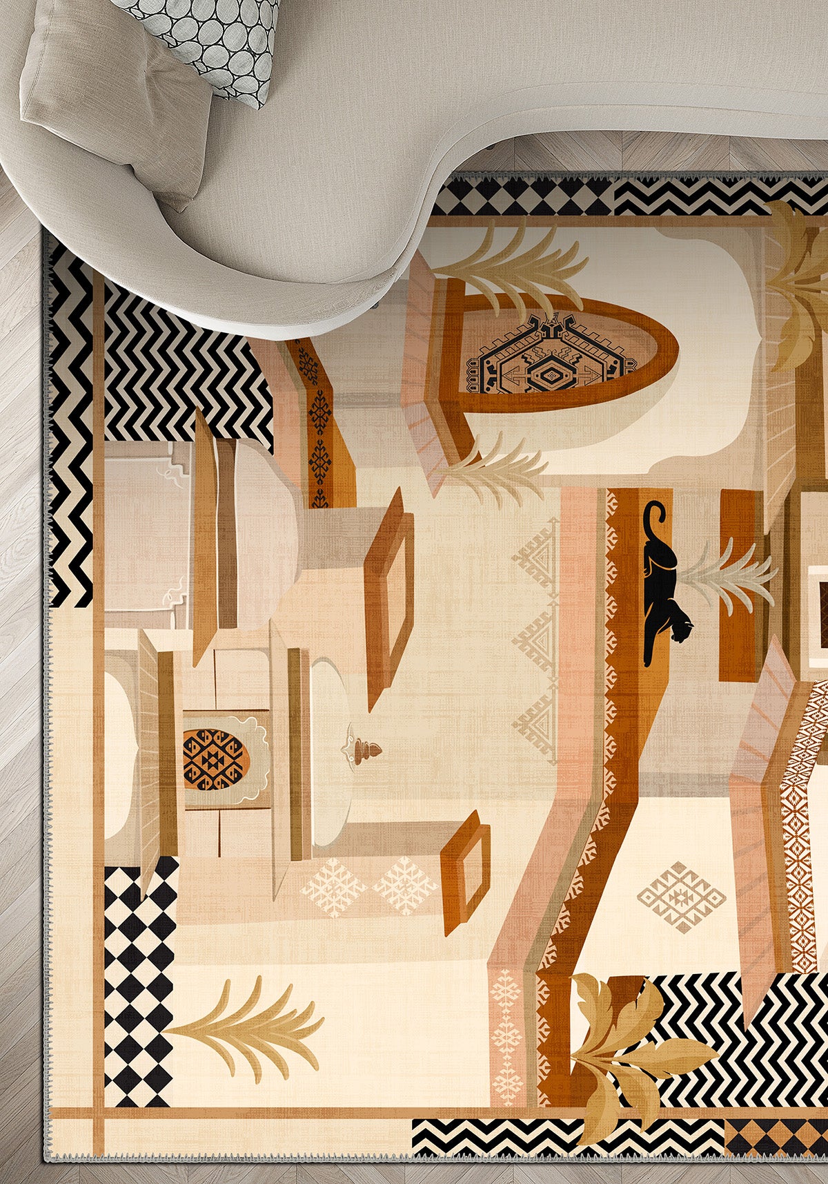 Beige eclectic rug for living room.