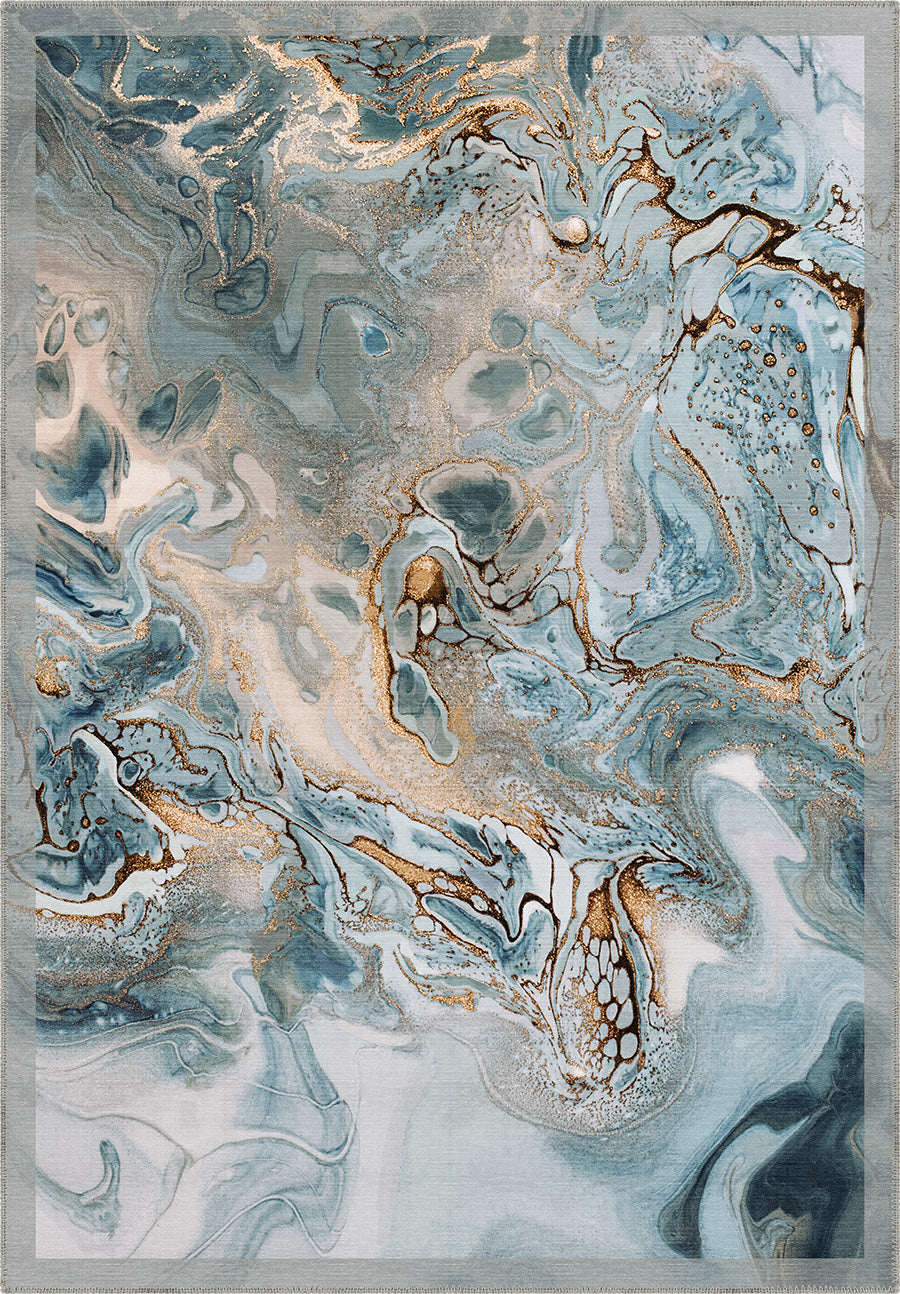 Marcellus Blue Gold Melting Rug | Rugette Abstract Rug for Living Room