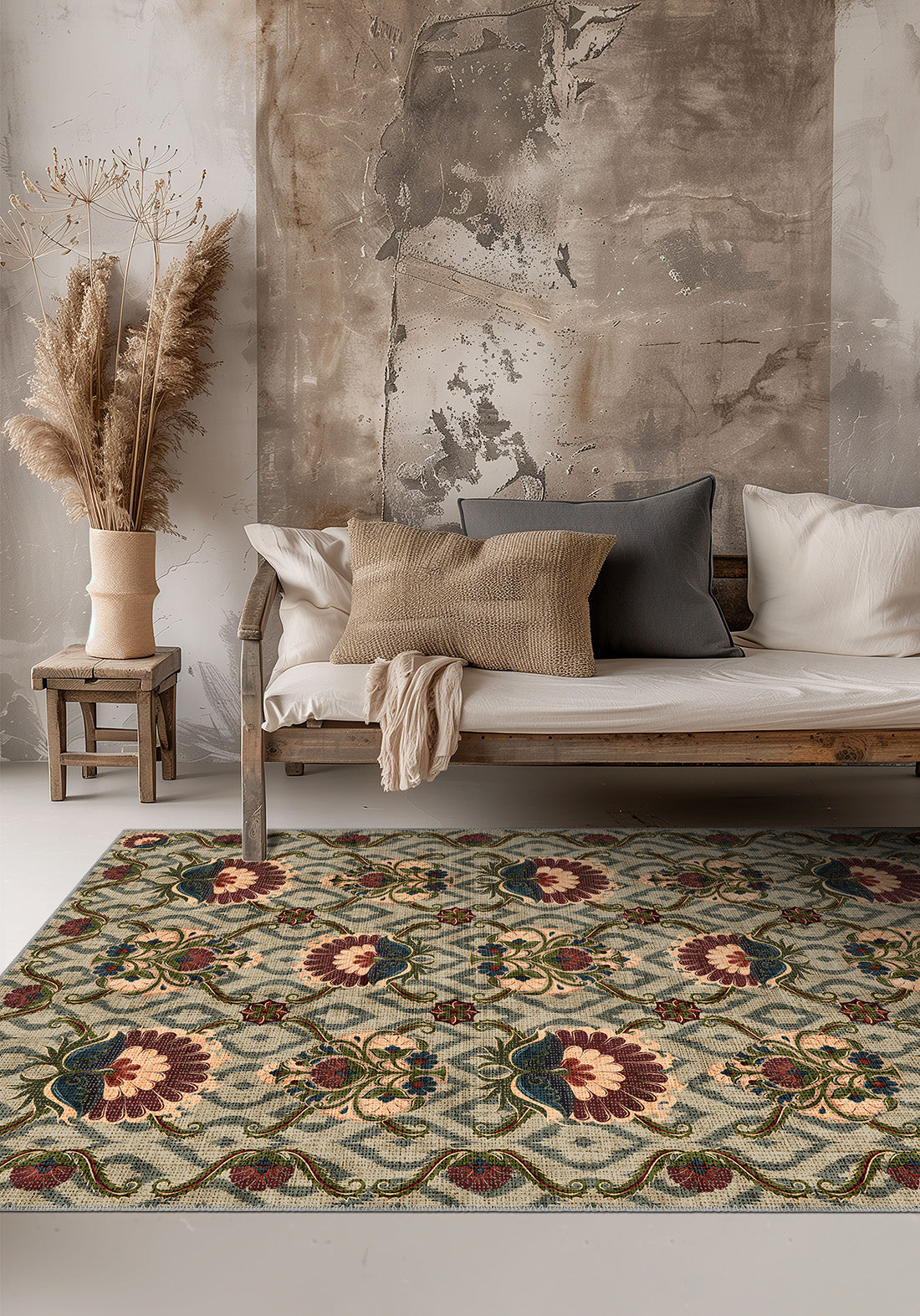 Antique floral rug for living room.