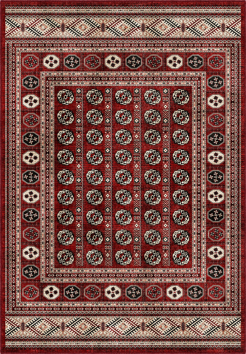 Deep red Bokhara rug for living room.