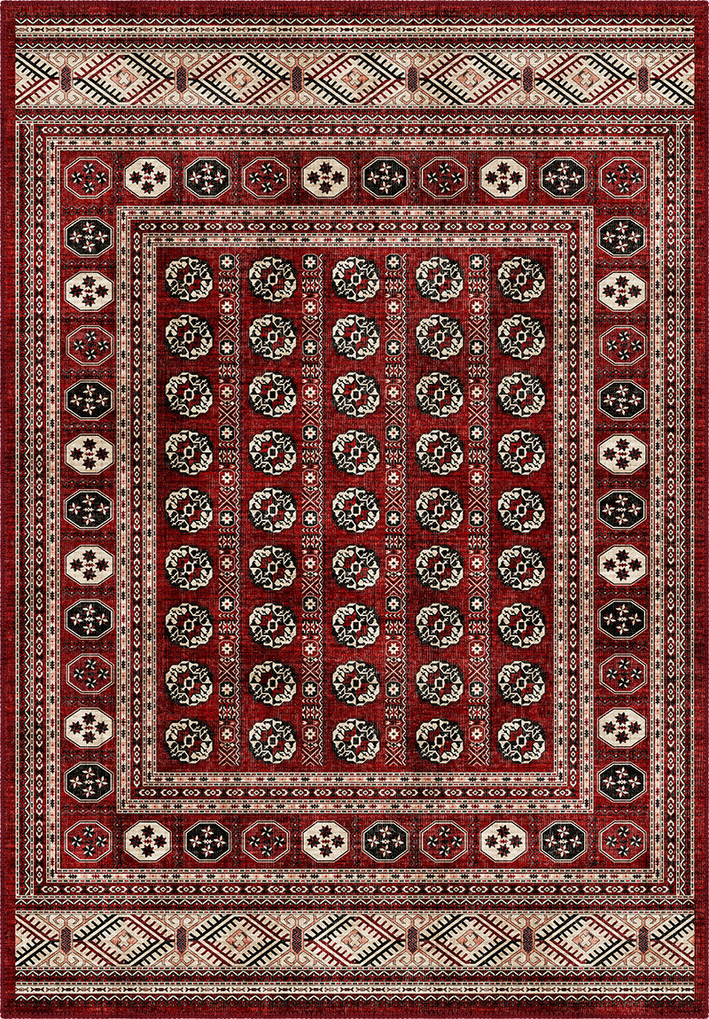 Deep red Bokhara rug for living room.