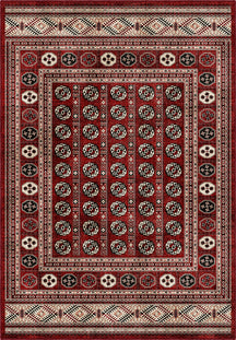 Deep red Bokhara rug for living room.