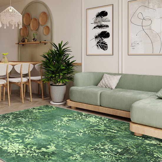 Emerald green rug for living room.