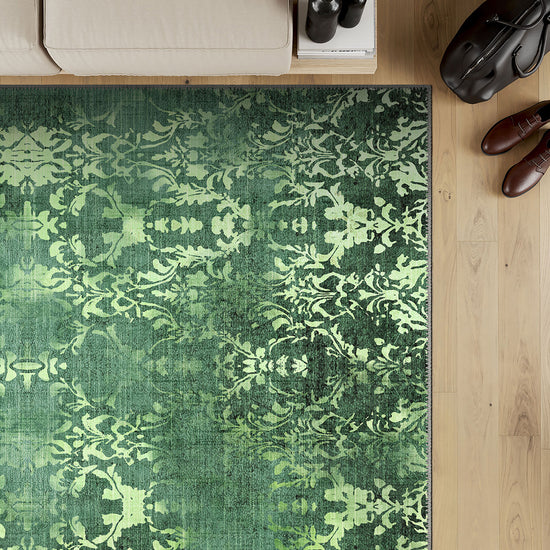 Green vintage rug for living room.