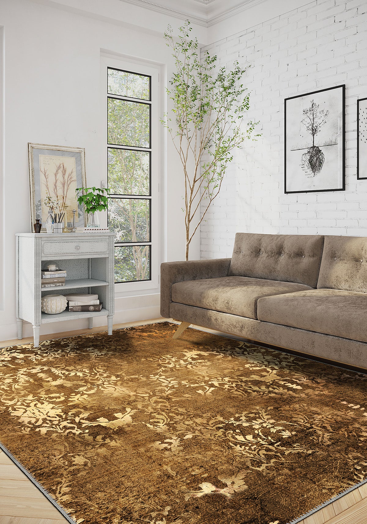 Bronze vintage rug for living room.