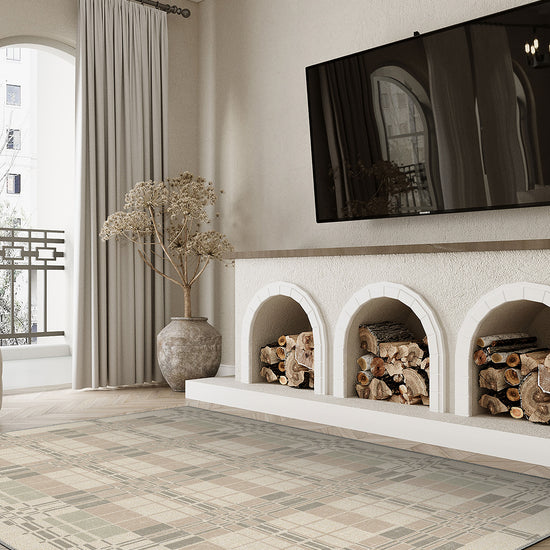 Beige minimalist rug for living room.