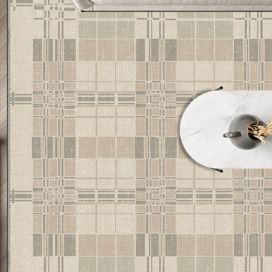 Cream beige geometric rug for living room.