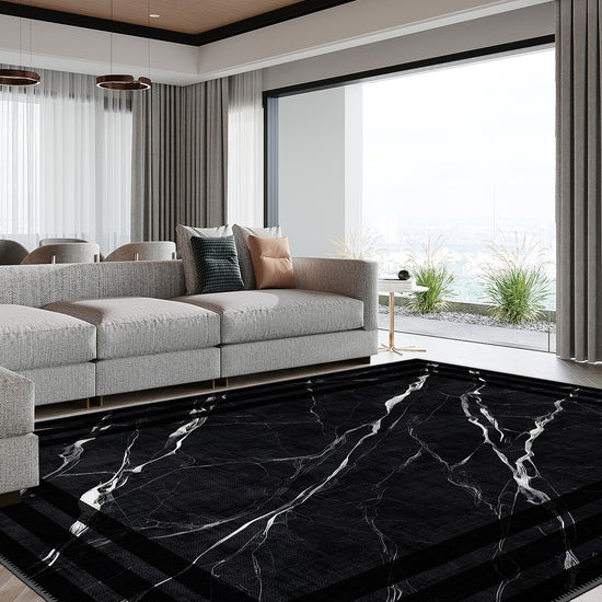 Black marble luxury rug for living room.