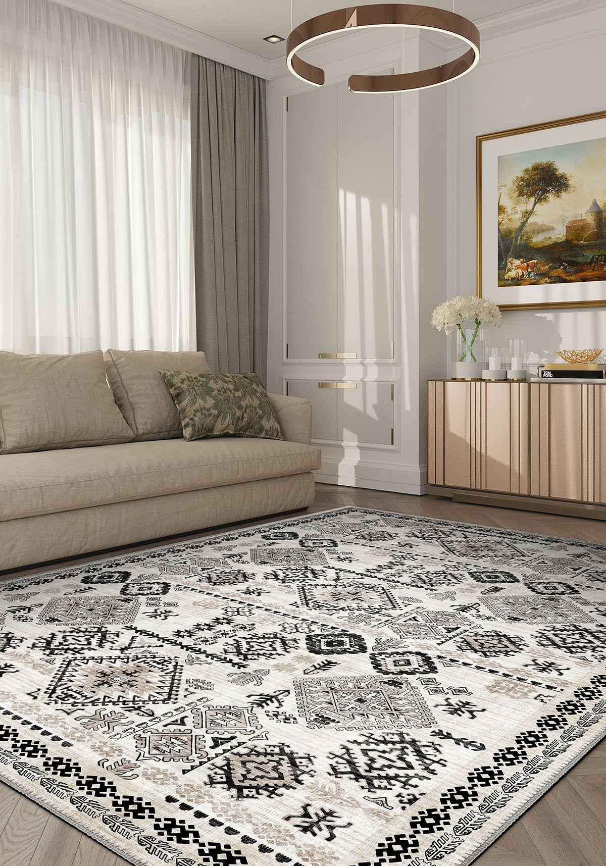 Black and White Anatolian Rug