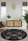 Navy round rug for living room.
