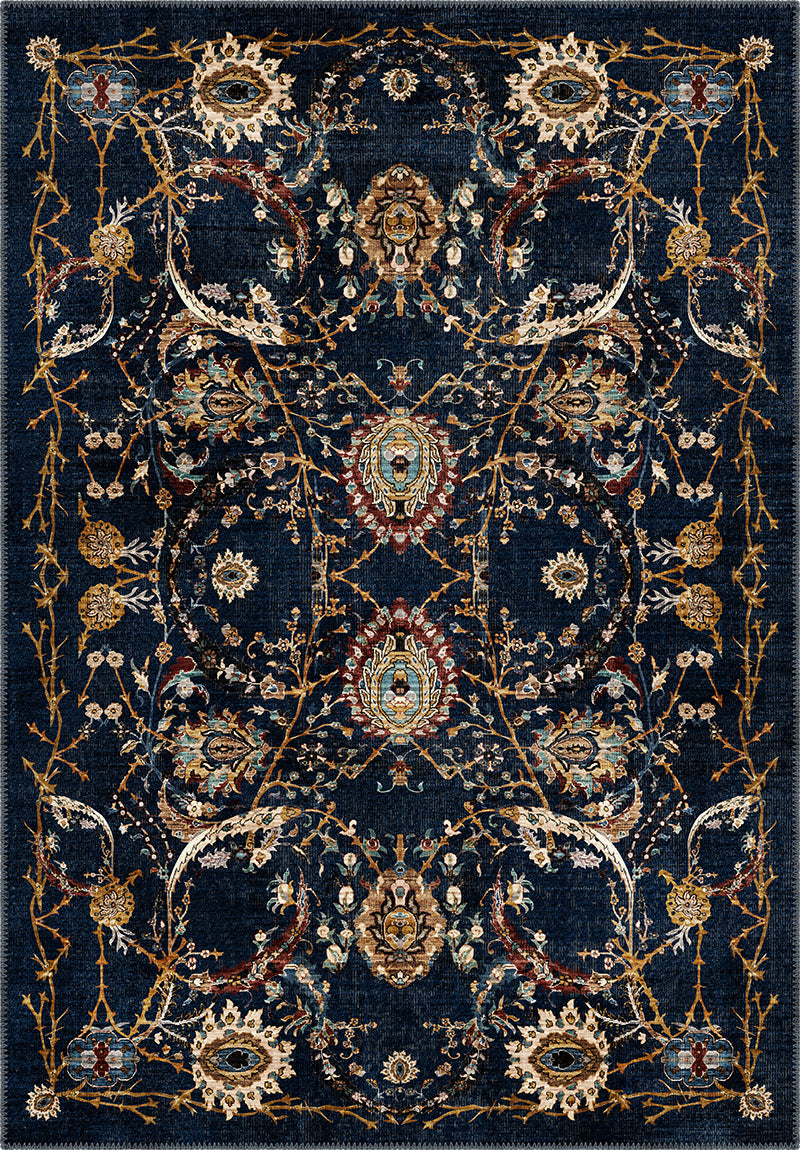 Navy floral rug with royal pattern