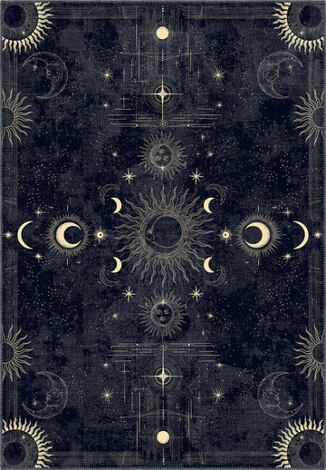 Navy celestial rug for living room.