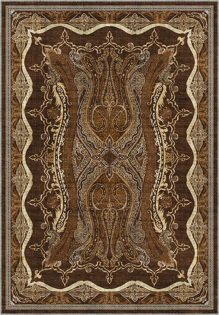 Brown Persian style Isfahan rug for living room.