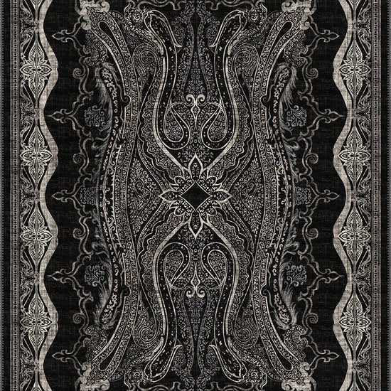 Black Persian Style Isfahan rug for living room.