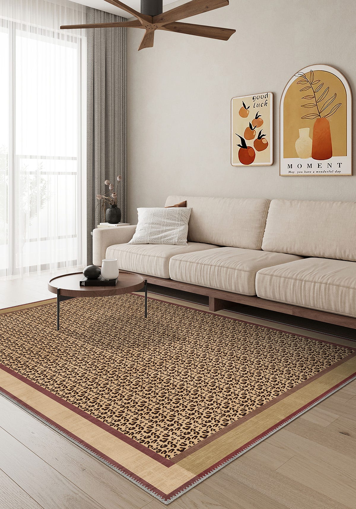 Zafira Beige Leopard Rug