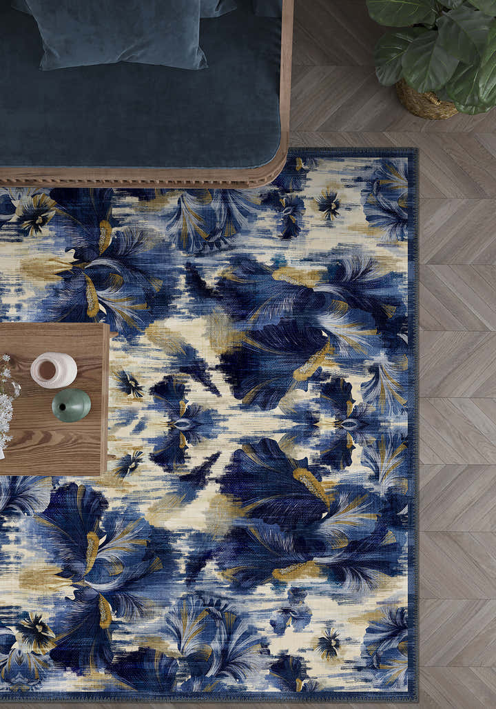 Elaris Blue Floral Ikat Rug