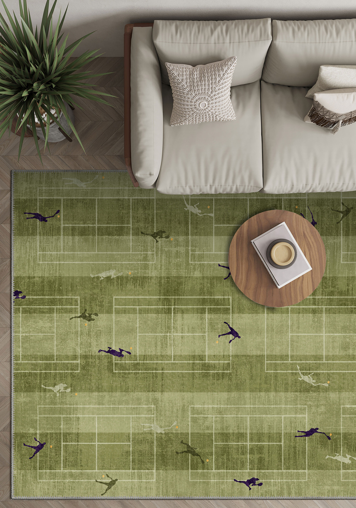 Centre Court Tennis Players Rug
