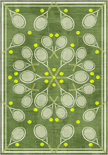 Racquet Club Green Tennis Medallion Rug