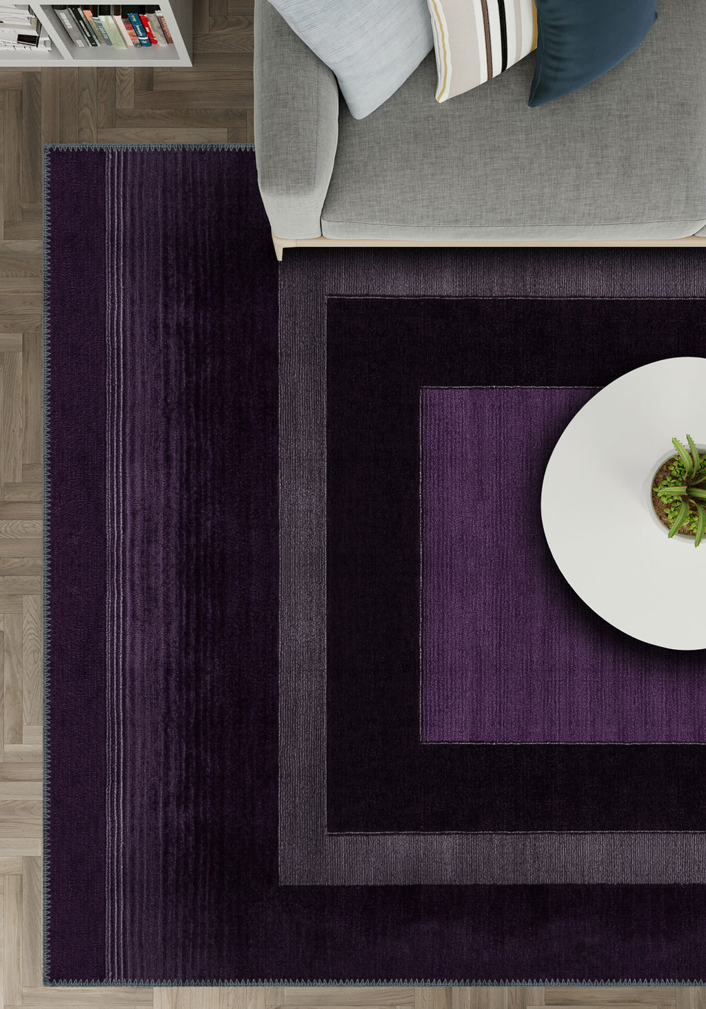 Mila Bordered Purple Washable Rug