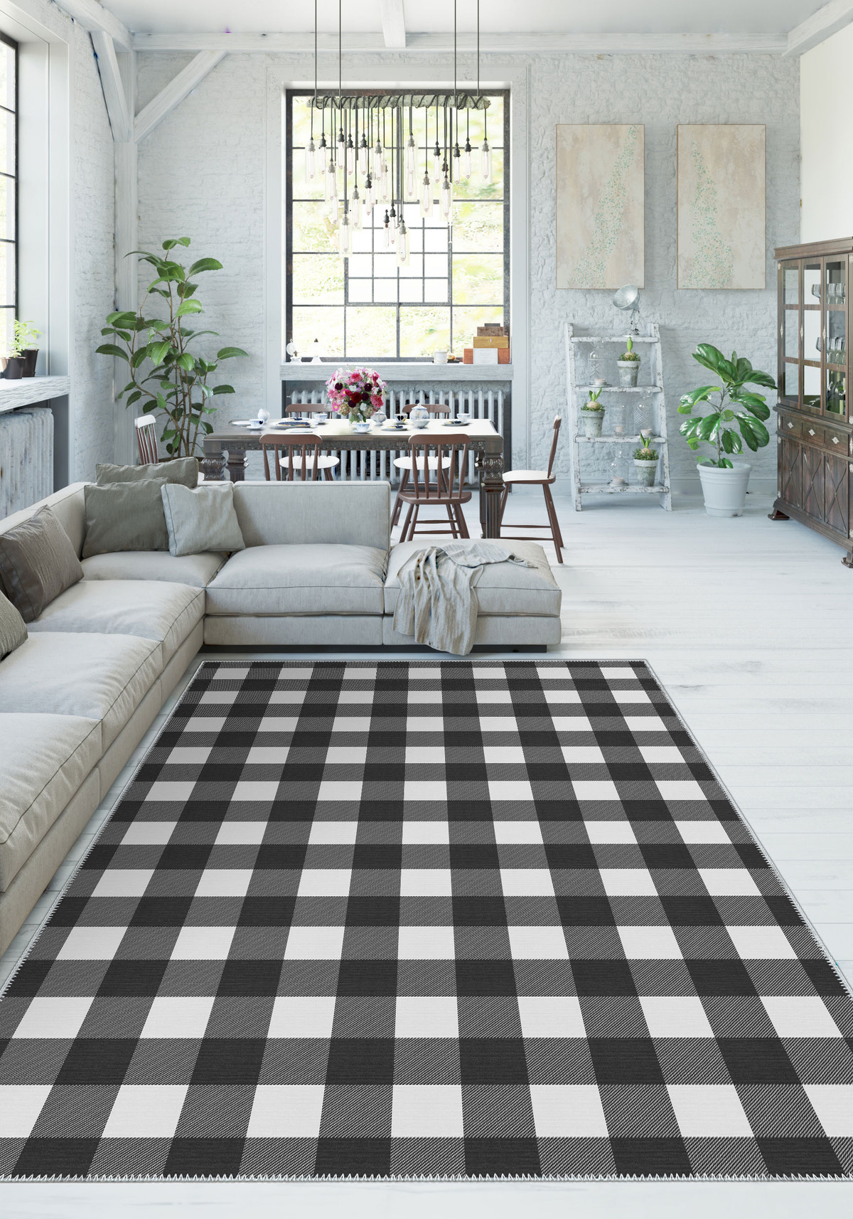 Jove Checkered Black and White Rug