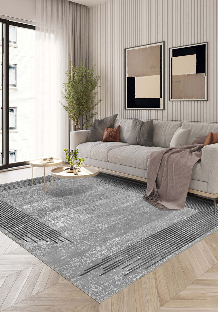 Ayden Grey Bordered Rug