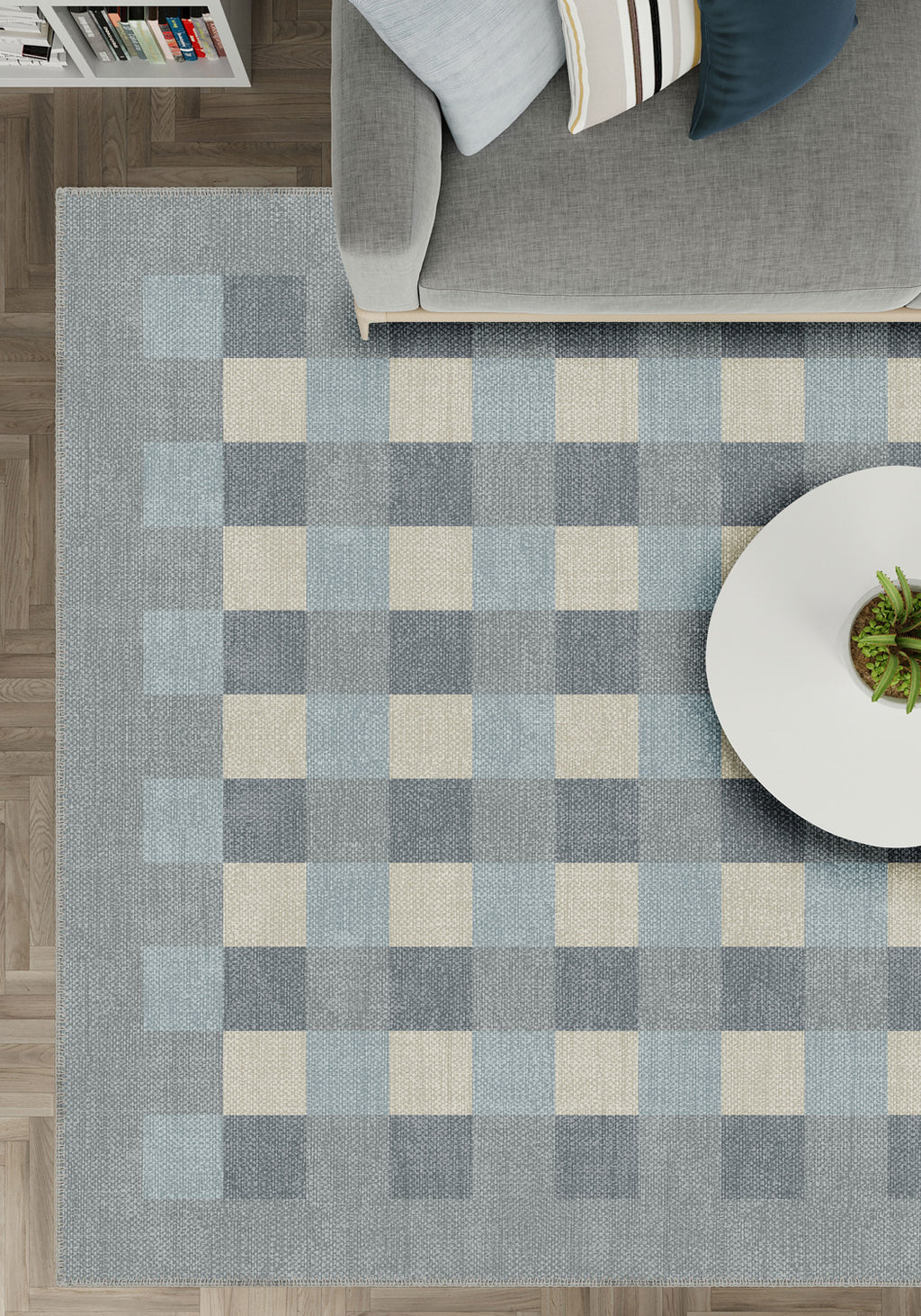 Liam Bordered Blue Washable Rug