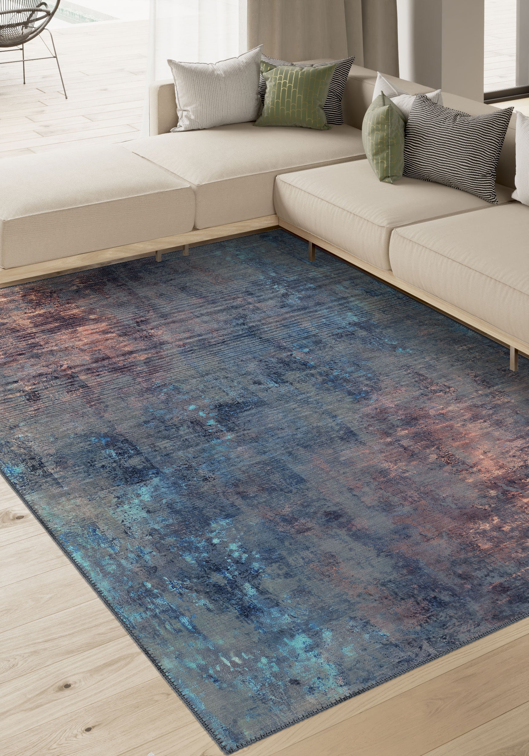 Lydia Brown and Blue Modern Rug