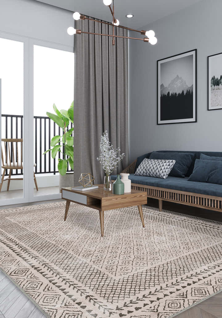 Calyra Bordered Beige Rug