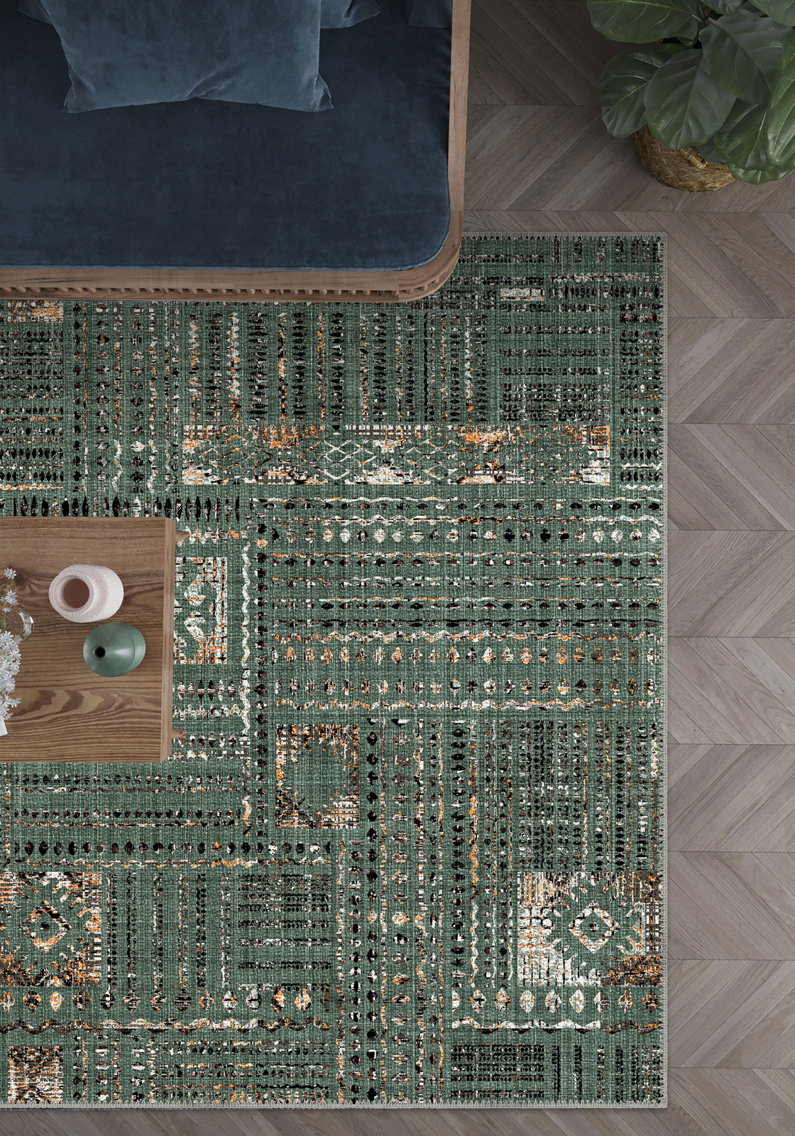 Nora Washable Green Rug