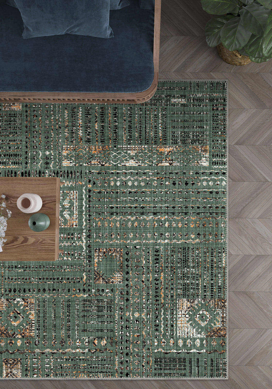 Nora Washable Green Rug