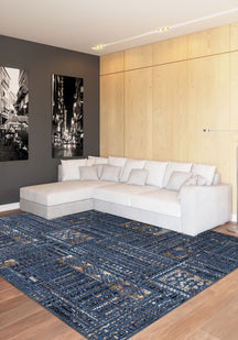 Nora Blue Abstract Washable Rug