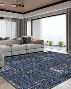 Nora Blue Abstract Washable Rug
