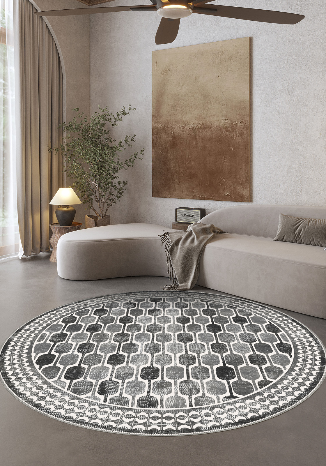 Elvara Bordered Grey Washable Rug