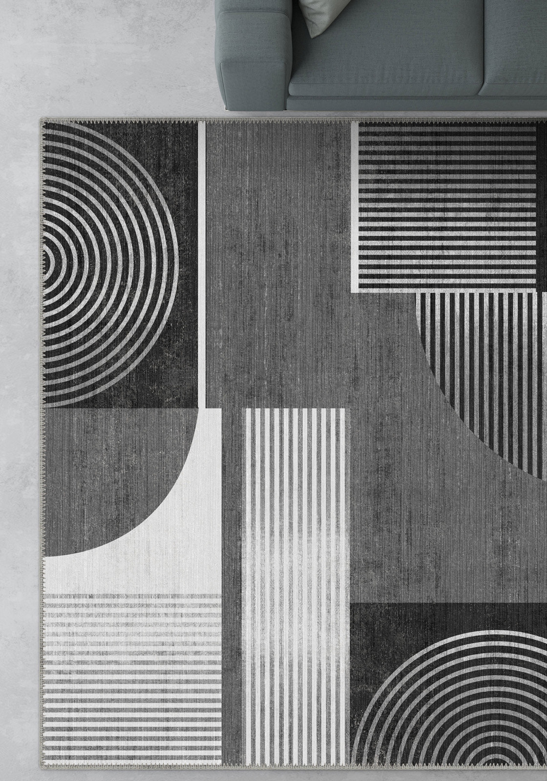 Peyton Geometric Black and White Rug