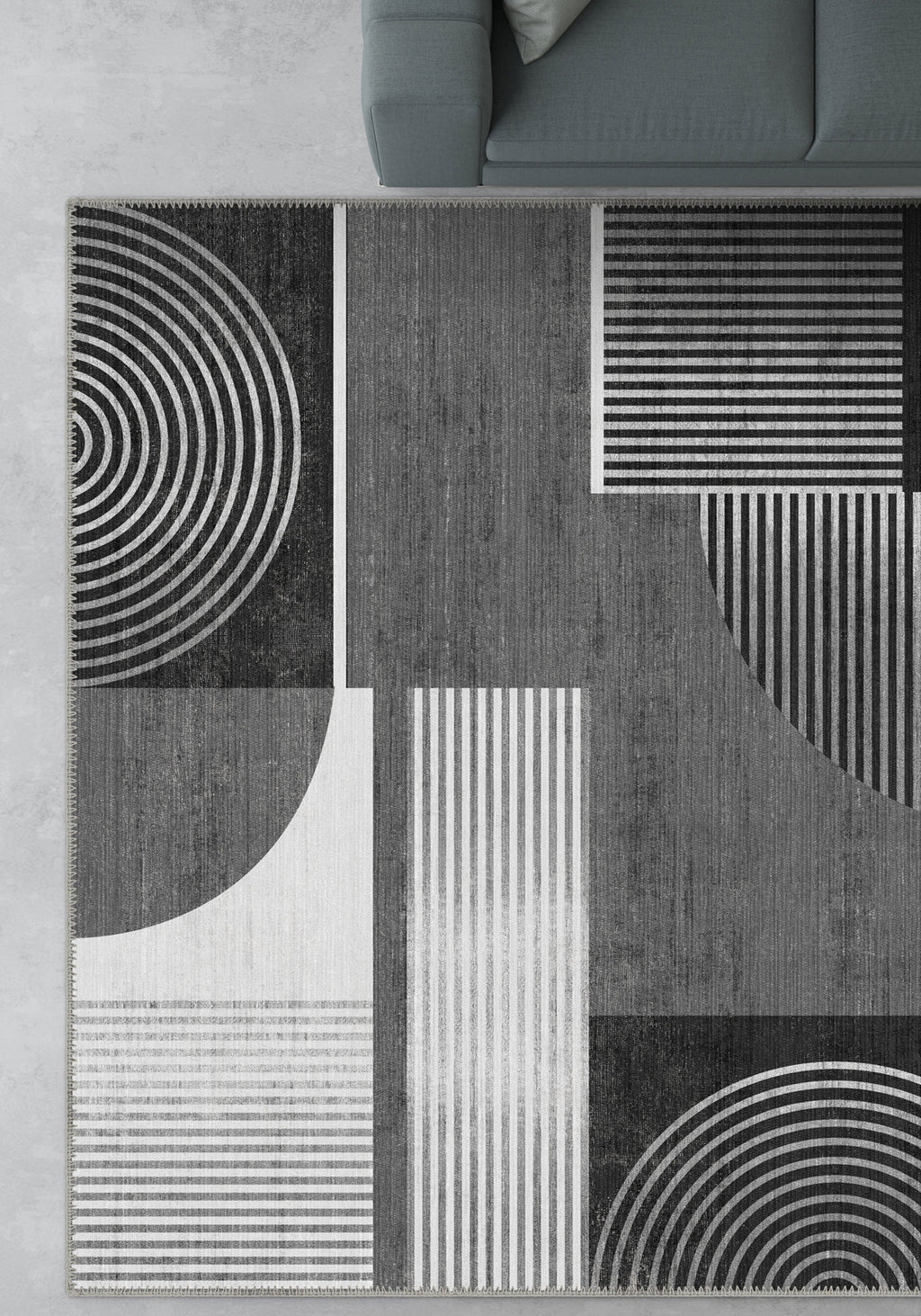 Peyton Geometric Black and White Rug